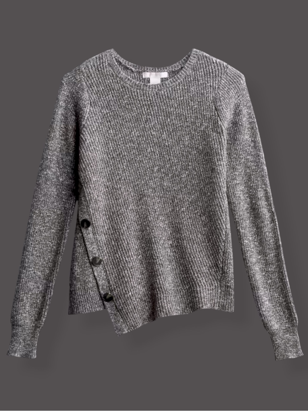 NWT Design History Bailey Asymmetrical Side Button Sweater Gray Size L